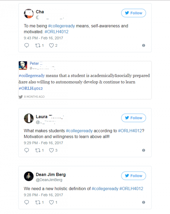 Student tweets on the issue of college readiness.