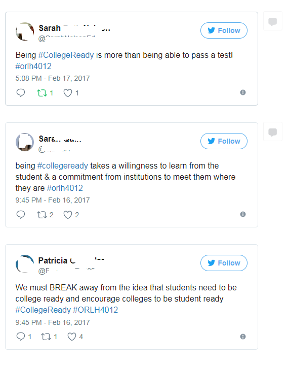 Student tweets on the issue of college readiness.